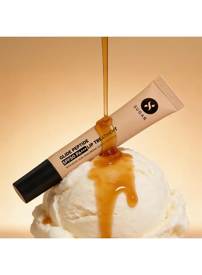 شوجار مستحضر SUGAR Cosmetics Glide Peptide لعلاج الشفاه مع عامل حماية SPF50 PA+++ | غني بحمض الهيالورونيك والسيراميدات وفيتامين E | بلسم شفاه ملون | 10 مل - 02 كراميل كريب - Image 2